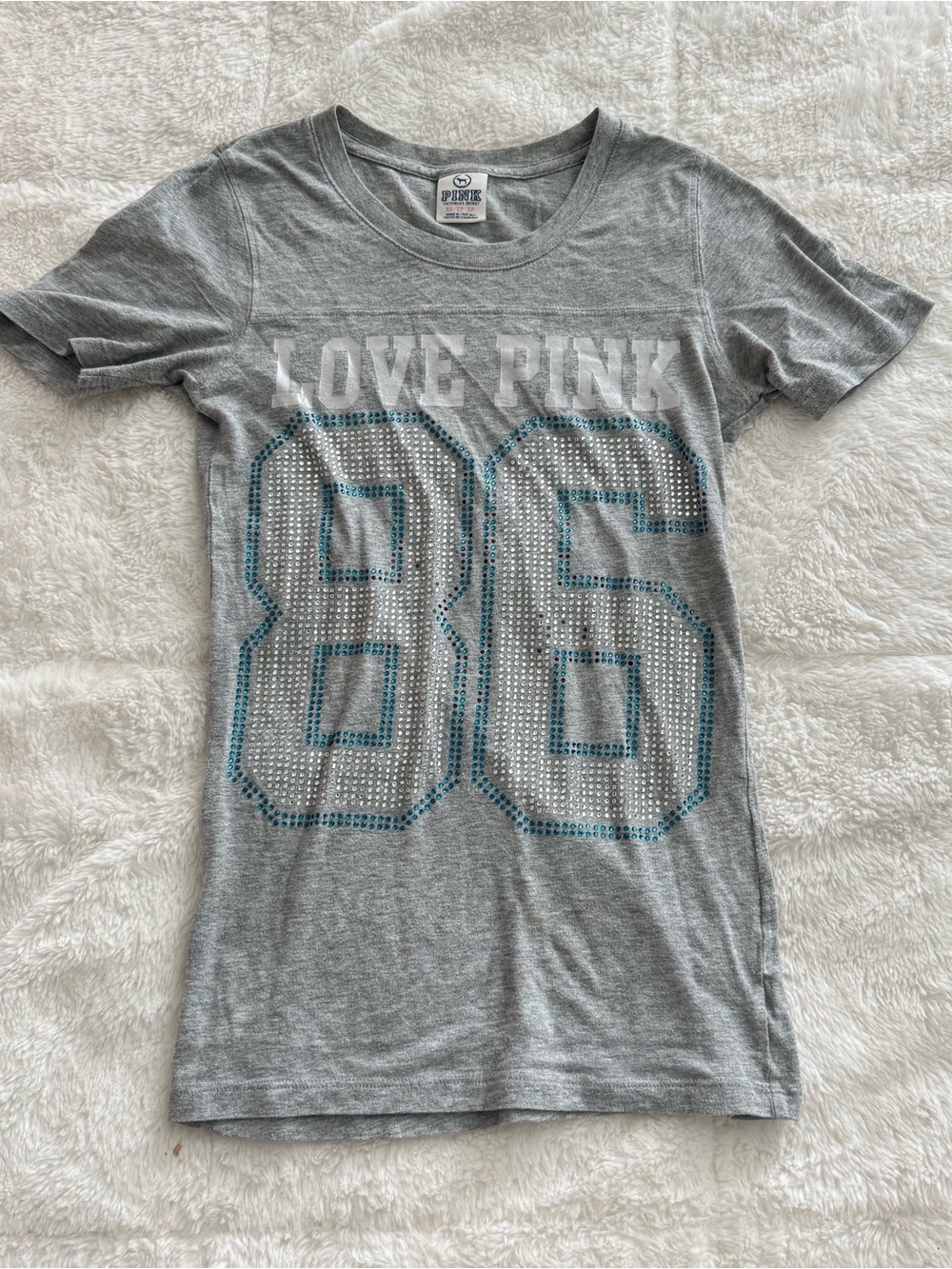 VS PINK Y2K Grey Tee with Rhinestones